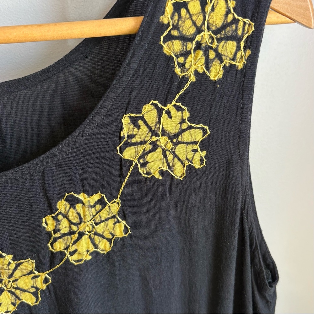Rima Black Tropical Batik Printed and Embroidered Shift Dress Size Large - Picture 3 of 10